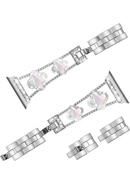 Apple Watch 11 10 42MM 9 8 7 6 Se Uyumlu 38 40 41MM Lüks Taşlı Çiçekli Metal Kordon – Şık Zarif Kadın Saat Kayışı