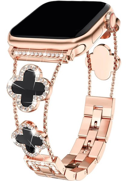 Apple Watch 11 10 42MM 9 8 7 6 Se Uyumlu 38 40 41MM Lüks Taşlı Çiçekli Metal Kordon – Şık Zarif Kadın Saat Kayışı