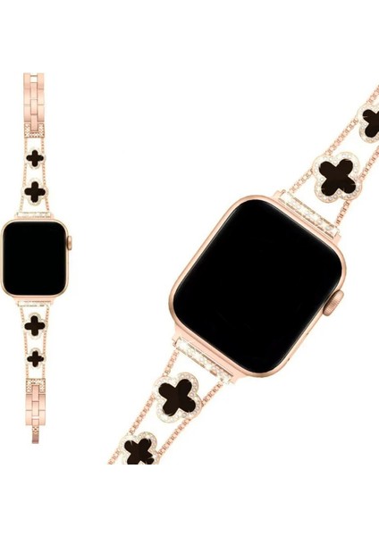 Apple Watch 11 10 42MM 9 8 7 6 Se Uyumlu 38 40 41MM Lüks Taşlı Çiçekli Metal Kordon – Şık Zarif Kadın Saat Kayışı