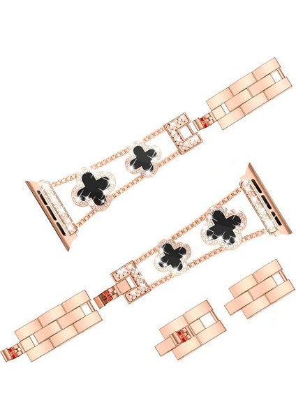 Apple Watch 11 10 42MM 9 8 7 6 Se Uyumlu 38 40 41MM Lüks Taşlı Çiçekli Metal Kordon – Şık Zarif Kadın Saat Kayışı