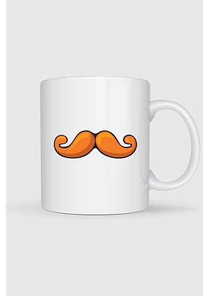 Turuncu Bıyık Sanat Tasarımlı Kupa Bardak