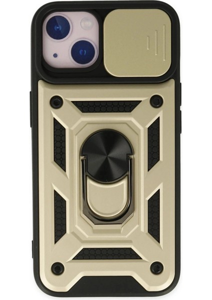 iPhone 14 Kılıf Pars Lens Yüzüklü Silikon - Gold