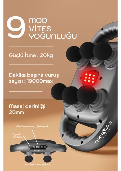 Masaj Tabancası 6 Başlı 9 Kademe 9 Modlu 9600 Adet/dakika Yüksek Frekanslı Titreşimli Masaj Aleti fırsatları