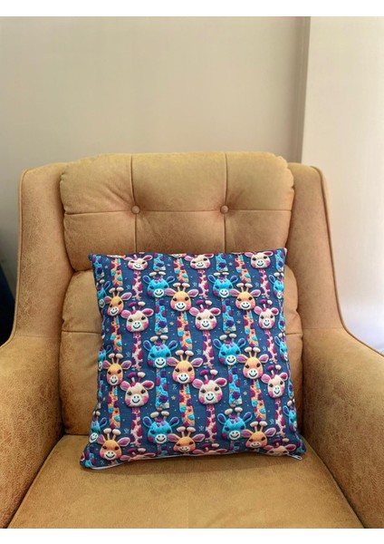 3D Nakış Efektli Sevimli Renkli Zürafa Bebek/ Çocuk Kırlent Kılıfı 43X43 (Iç Dolgusuz) fiyatları