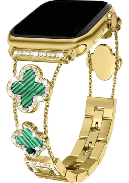 Apple Watch 11 10 9 8 7 6 Ultra Se Uyumlu 42 44 45 46 49MM Lüks Taşlı Çiçekli Metal Kordon – Şık Zarif Kadın Saat Kayışı