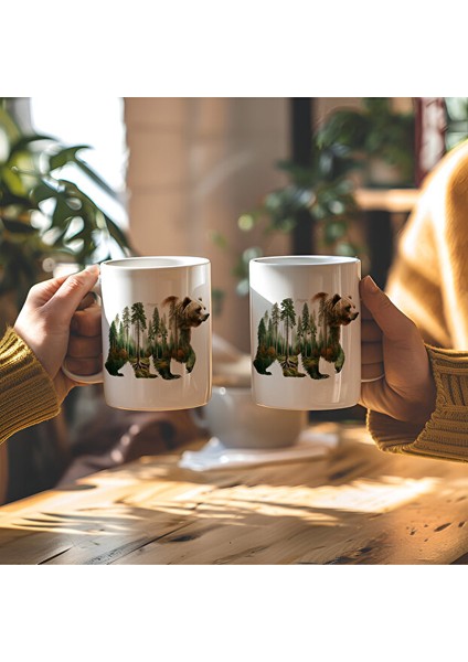 Doğa ve Ayı Tasarımlı Beyaz Seramik Baskılı Kupa Bardak fiyatları