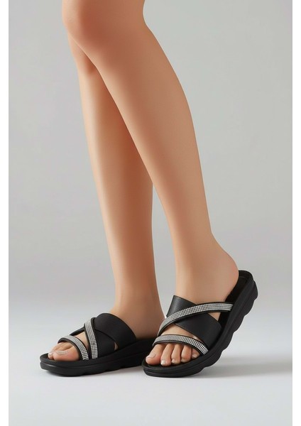 2233-VOGA Anatomik Tabanlı Kadın Günlük Terlik - NKT02233-SIYAH-GÜMÜŞ-39 modelleri