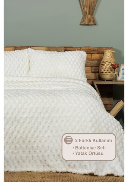 Polen Battaniye Seti Çift Kişilik Wellsoft 3 Parça (230X250 Cm) Ekru fiyatları