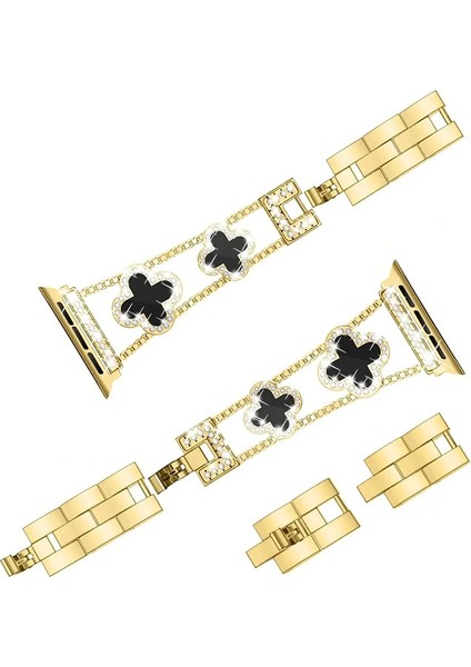 Apple Watch 11 10 9 8 7 6 Ultra Se Uyumlu 42 44 45 46 49MM Lüks Taşlı Çiçekli Metal Kordon – Şık Zarif Kadın Saat Kayışı