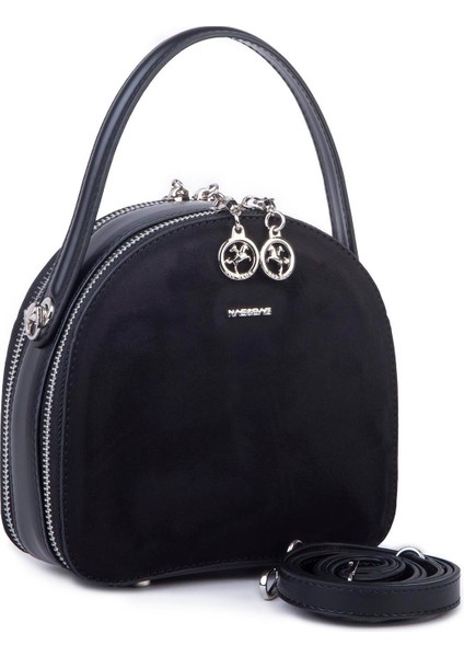 Mini Kadın El ve Çapraz Çanta (17X17 Cm) Siyah Süet