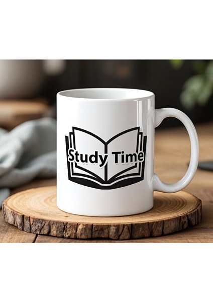 Study Time Tasarımlı Beyaz Seramik Baskılı Kupa Bardak