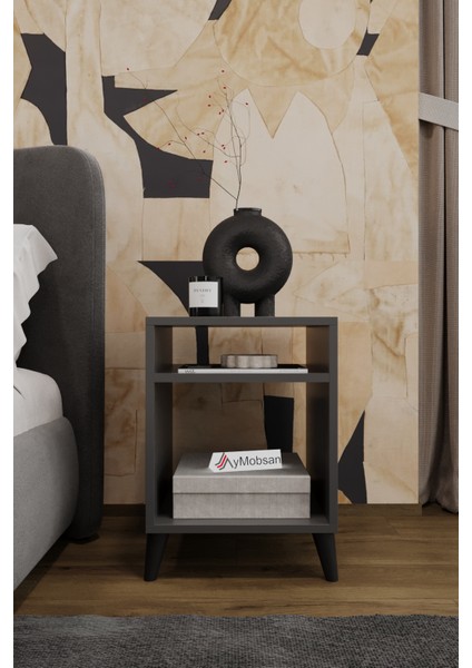 Simina Açık Raflı Komodin Yatak Yanı Sehpa Antrasit