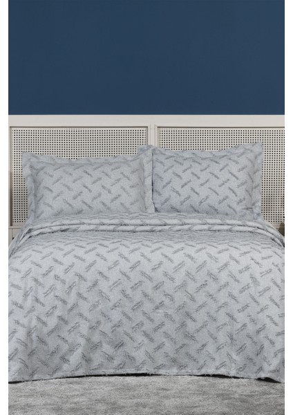 Liya Yatak Örtüsü Takımı Çift Kişilik Pamuklu Iskandinav Püsküllü 3 Parça (230X250 Cm) Gri