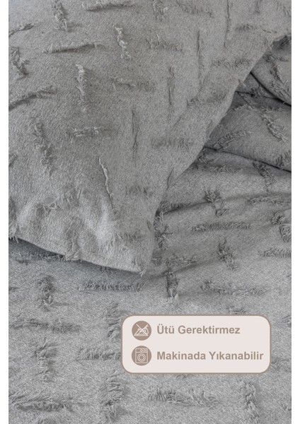 Liya Yatak Örtüsü Takımı Çift Kişilik Pamuklu Iskandinav Püsküllü 3 Parça (230X250 Cm) Gri modelleri