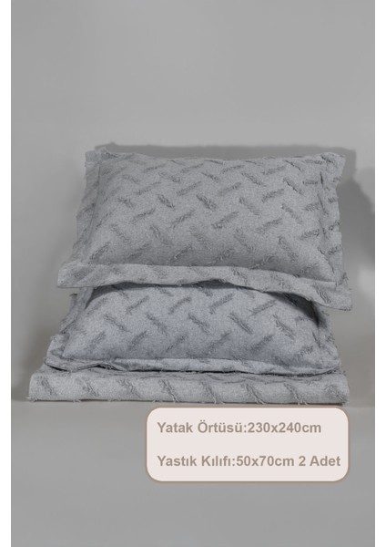 Liya Yatak Örtüsü Takımı Çift Kişilik Pamuklu Iskandinav Püsküllü 3 Parça (230X250 Cm) Gri fırsatları