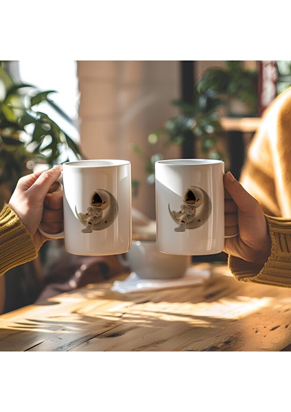 Astronot Tasarımlı Beyaz Seramik Baskılı Kupa Bardak fiyatları