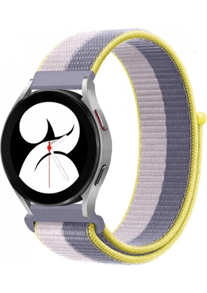Samsung Galaxy Watch 4 Hasırlı Cırtcırtlı Kordon - Gri-Beyaz