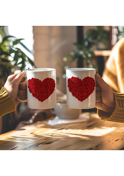 Kalp Tasarımlı Beyaz Seramik Baskılı Kupa Bardak fiyatları