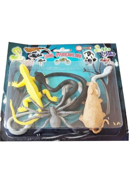 Vakumlu Kartelada 5'li Yılan Fare Örümcek Kobra Bukalemun Kertenkele Şaka Oyuncakları
