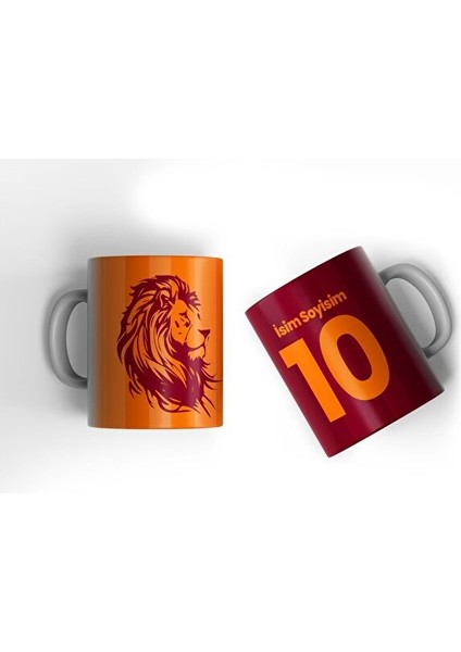 Sarı Kırmızı Aslan Kupa Kişiye Özel Taraftar Baskılı Hediye Kupa Bardak