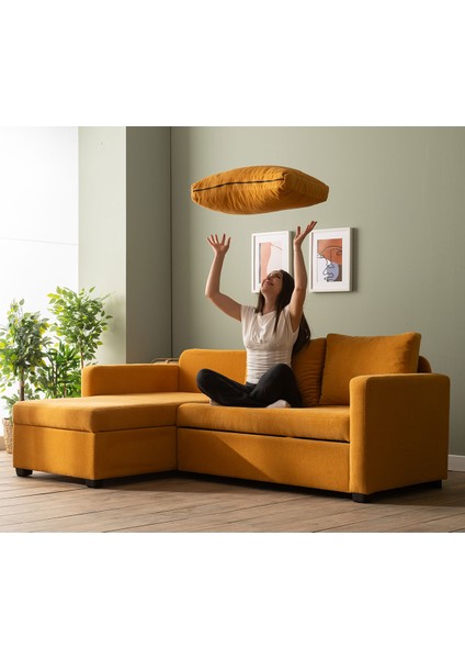 Kado Yataklı Köşe Koltuk Takımı - Bohem Hardal