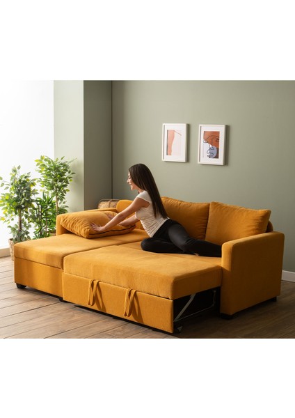 Kado Yataklı Köşe Koltuk Takımı - Bohem Hardal fırsatları