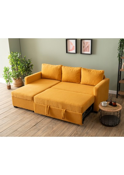 Kado Yataklı Köşe Koltuk Takımı - Bohem Hardal