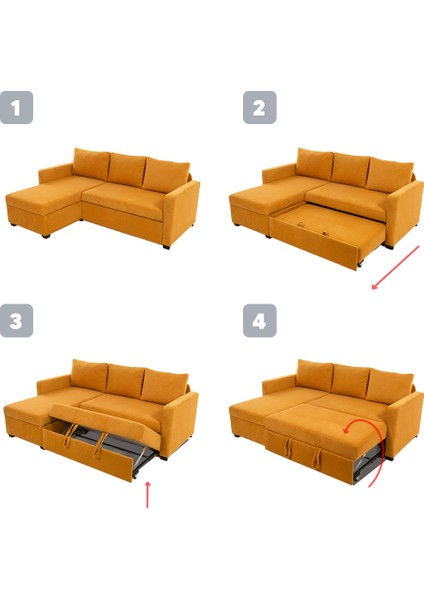 Kado Yataklı Köşe Koltuk Takımı - Bohem Hardal