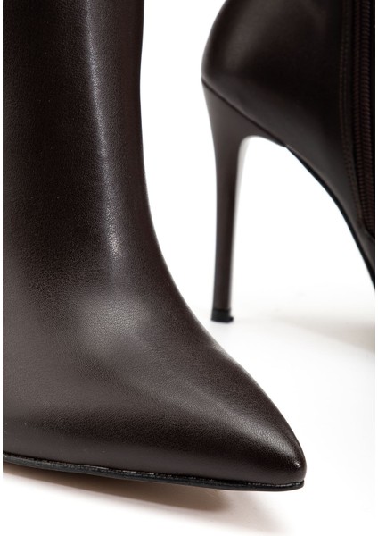 LS-226 Kahve Cilt Fermuarlı Lastikli Ince Yüksek Topuklu Kadın Çizme fırsatları