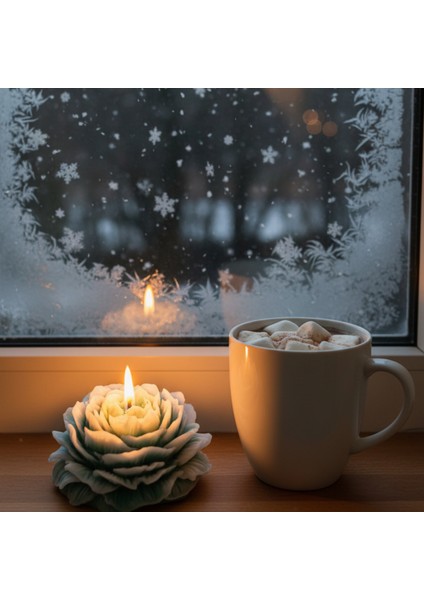 Yılbaşı Temalı Yeşil-Beyaz Kokulu Şakayık Mum indirimleri