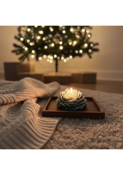 Yılbaşı Temalı Yeşil-Beyaz Kokulu Şakayık Mum