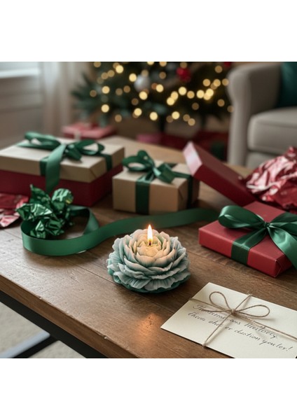 Yılbaşı Temalı Yeşil-Beyaz Kokulu Şakayık Mum