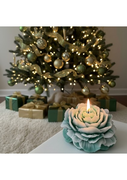 Yılbaşı Temalı Yeşil-Beyaz Kokulu Şakayık Mum