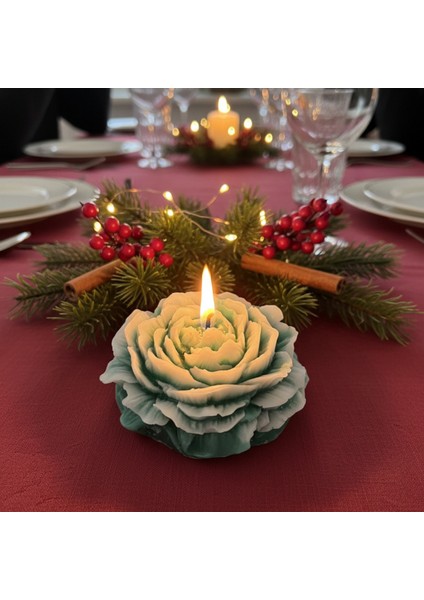 Yılbaşı Temalı Yeşil-Beyaz Kokulu Şakayık Mum