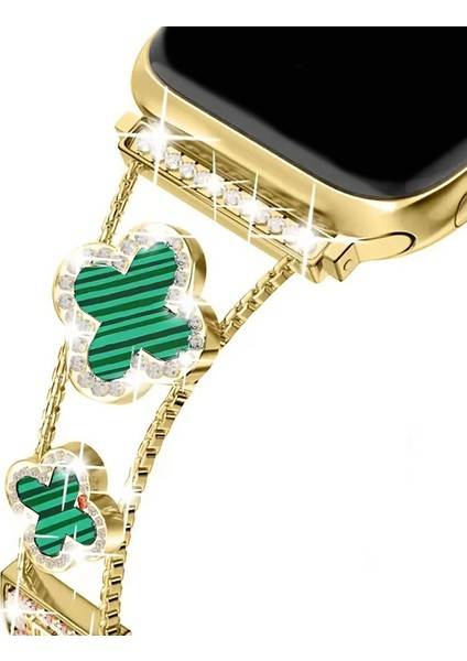 Apple Watch 11 10 42MM 9 8 7 6 Se Uyumlu 38 40 41MM Lüks Taşlı Çiçekli Metal Kordon – Şık Zarif Kadın Saat Kayışı indirimleri