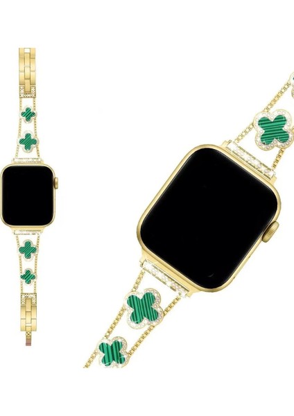 Apple Watch 11 10 42MM 9 8 7 6 Se Uyumlu 38 40 41MM Lüks Taşlı Çiçekli Metal Kordon – Şık Zarif Kadın Saat Kayışı