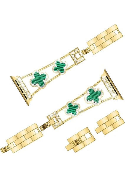 Apple Watch 11 10 42MM 9 8 7 6 Se Uyumlu 38 40 41MM Lüks Taşlı Çiçekli Metal Kordon – Şık Zarif Kadın Saat Kayışı