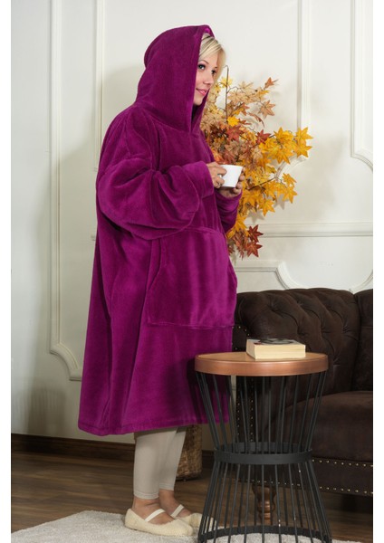 Enjoy Tv Battaniyesi Wellsoft Kapüşonlu Giyilebilir Unisex Over Size (80X110 Cm) Mor