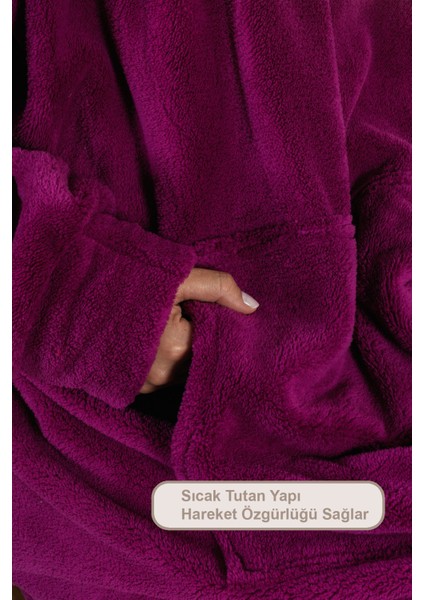 Enjoy Tv Battaniyesi Wellsoft Kapüşonlu Giyilebilir Unisex Over Size (80X110 Cm) Mor modelleri