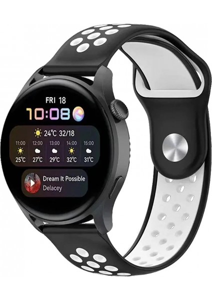 Watch 20MM Spor Delikli Kordon - Siyah-Beyaz