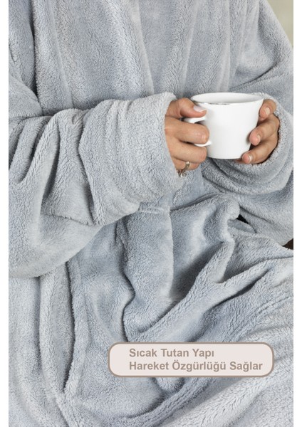 Enjoy Tv Battaniyesi Wellsoft Kapüşonlu Giyilebilir Unisex Over Size (80X110 Cm) Gri modelleri
