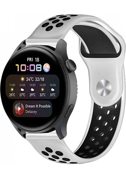 Watch 22MM Spor Delikli Kordon - Beyaz-Siyah