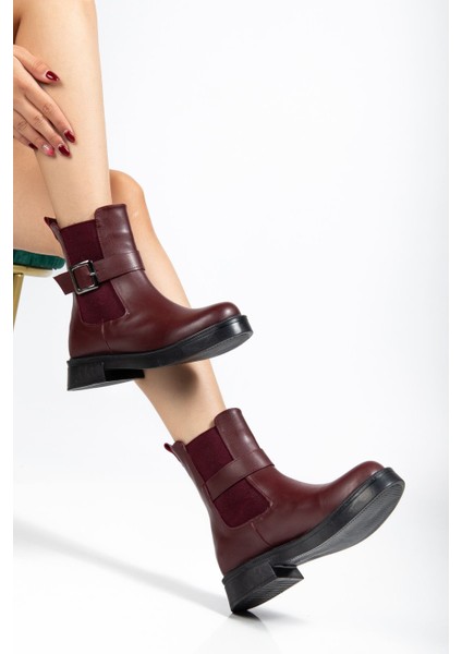 02-2004 Bordo Luna Toka Aksesuarlı Lastikli Günlük Kadın Bot