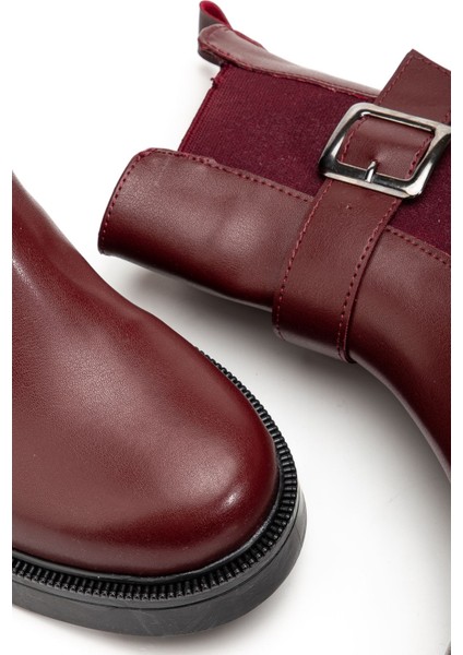 02-2004 Bordo Luna Toka Aksesuarlı Lastikli Günlük Kadın Bot indirimleri