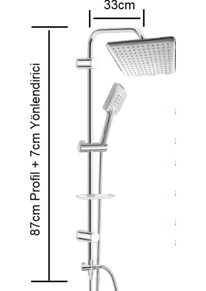 | Dushlux Paslanmaz, Krom, Kare Tasarım, Yağmurlama Tepe Duşlu Set