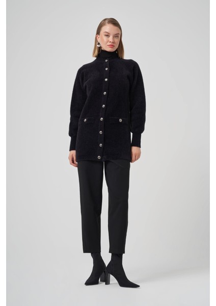 7008 Cep Detaylı Angora Hırka Siyah modelleri