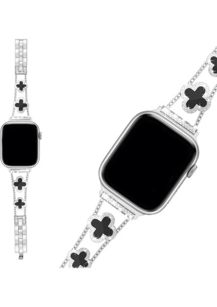 Apple Watch 11 10 9 8 7 6 Ultra Se Uyumlu 42 44 45 46 49MM Lüks Taşlı Çiçekli Metal Kordon – Şık Zarif Kadın Saat Kayışı