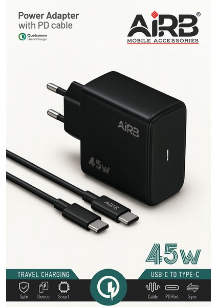 45W Pd Hızlı Şarj Adaptörü + Type-C To Type-C Kablo | Qualcomm Qc Destekli – Güçlü ve Güvenli Şarj fiyatları