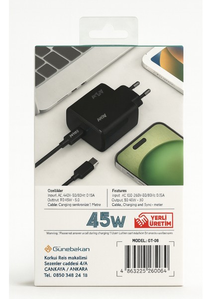 45W Pd Hızlı Şarj Adaptörü + Type-C To Type-C Kablo | Qualcomm Qc Destekli – Güçlü ve Güvenli Şarj modelleri