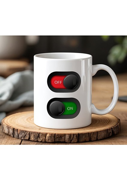 Off-On Görsel Tasarımlı Beyaz Seramik Baskılı Kupa Bardak